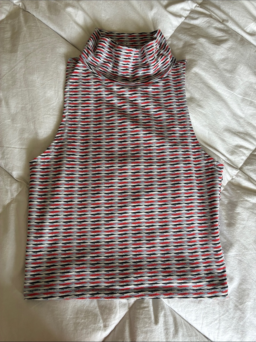 Free People Patterned Sleeveless Turtleneck Tank in White, Red & Black